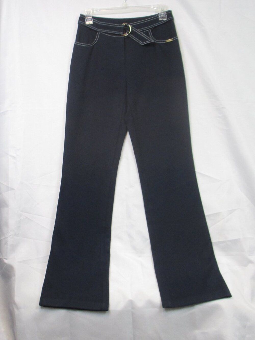 St. John Sport by Marie Gray Navy Gold Button Belted Stretch Flare Leg Pants 2